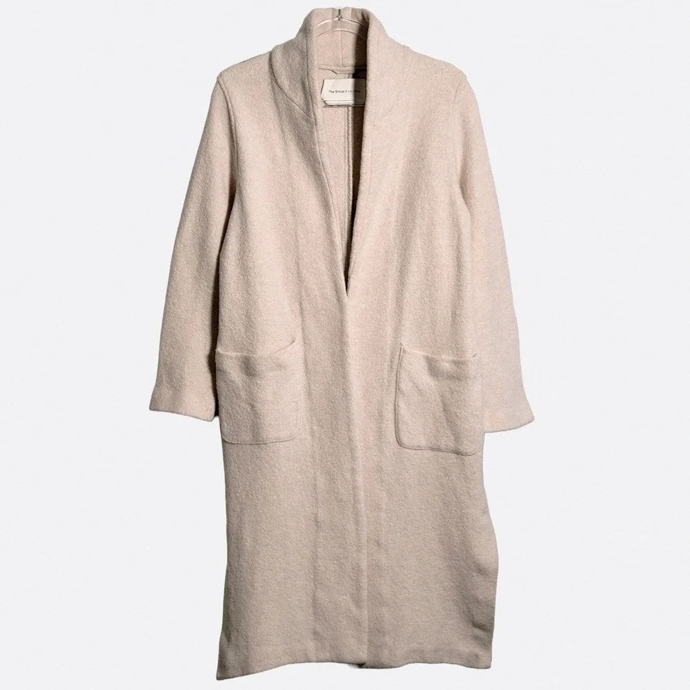 Aritzia Babaton Merino Wool Shawl Heather Bone Coatigan‎ M L 10 12 Luxe Designer